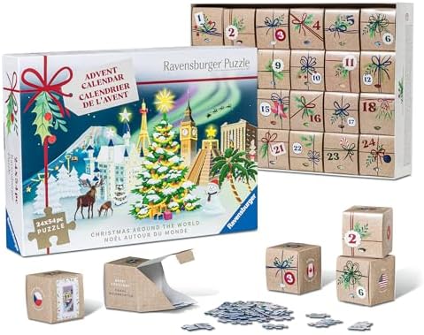 Ravensburger Puzzle-Adventskalender 12004246-24 Weihnachtspuzzle mit je 54 Teilen, alle 24 Motive können nach Belieben aneinander gepuzzelt werden, für Erwachsene und Kinder ab 12