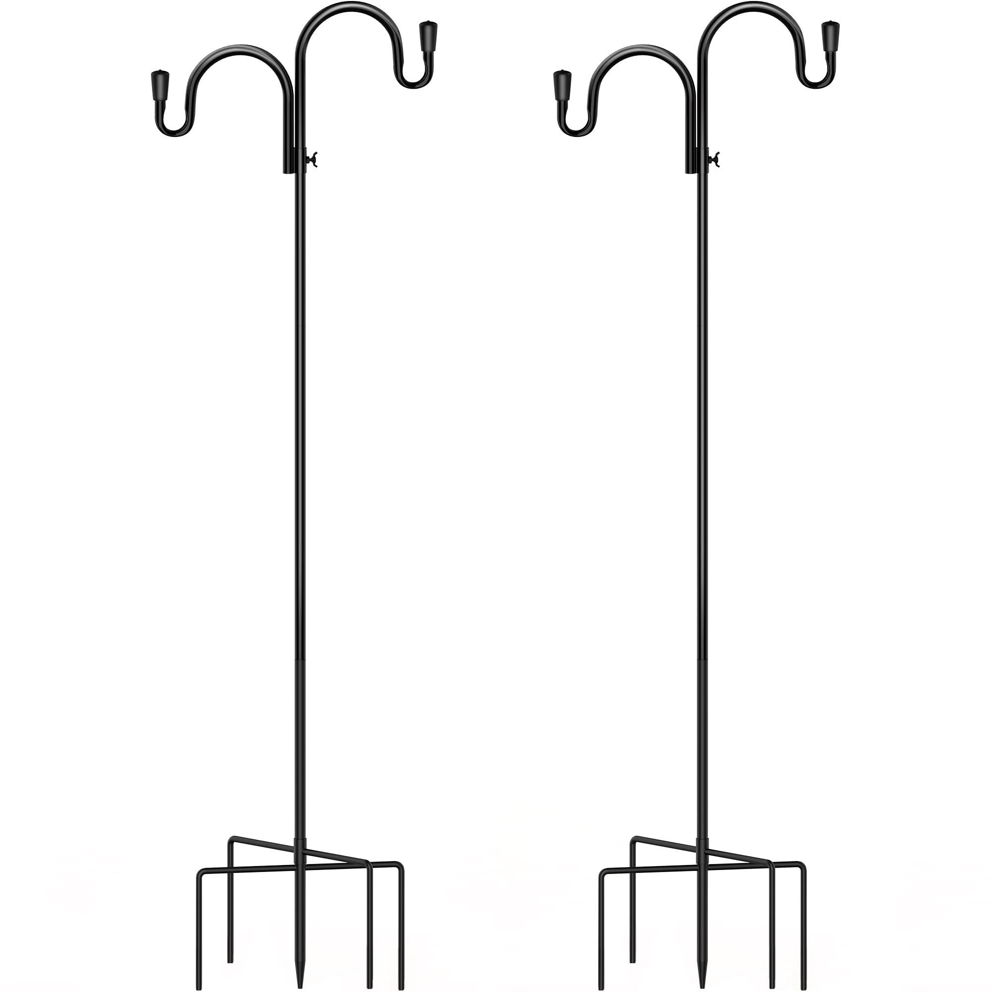 PEEKI Double Shepherds Hook, 63 Inches Adjustable Bird Feeder Pole for Outside with 5-Prong Base, Heavy Duty Garden Shepards Hooks for Outdoor Plant Hanger, Hummingbird Feeder Stand (2-Pack)