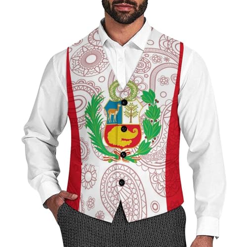 Peruvian Flag Paisley Pattern Novelty Men's Suit Vest Funny Formal Dress Vests Business Waistcoat