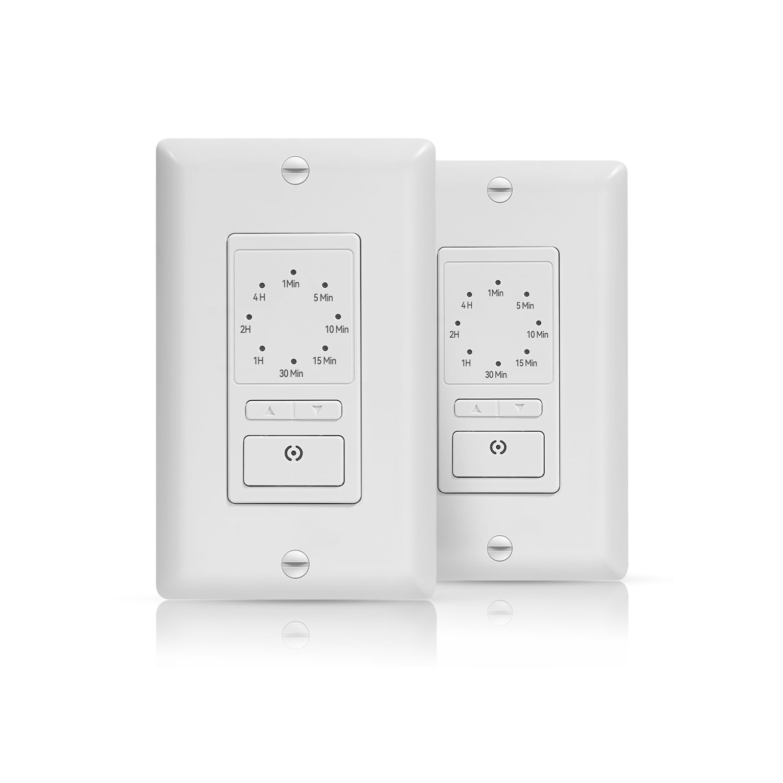 ECOELER 4-Hour Countdown Timer Switch, 15A in-Wall Light Timer, 1-5-10-20-30-60mins, 2-4 Hour Settings with Manual Override, for Household Fan or Light, Neutral Wire Required, White, 2 Pack