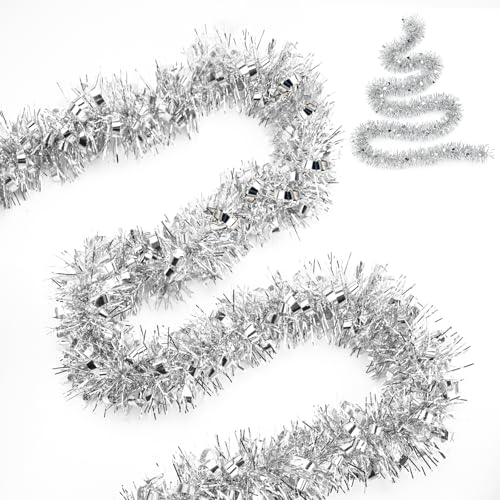G2PLUS 10m Guirnalda de Oropel de Navidad,Decoración Navideña Plateado