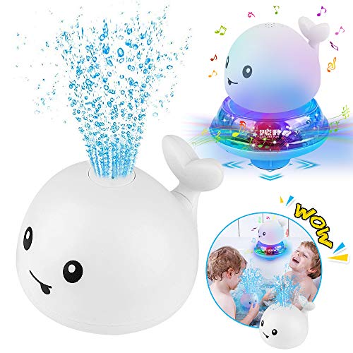 Upworld Juguetes de baño,Rociadores de Agua 2 en 1,Rociador de Ballena de Inducción Eléctrica Automática Juguetes Divertidos, Juguetes de Bolas para la Hora del Baño con Luz Intermitente y Música.