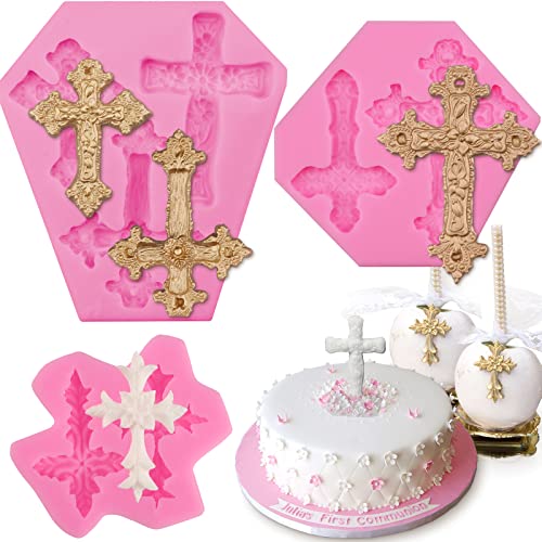 3 Pcs Cross Molds Silicone Cross Silicone Molds for Chocolate Cake Fondant Candy Clay Cupcake Candle Baptism