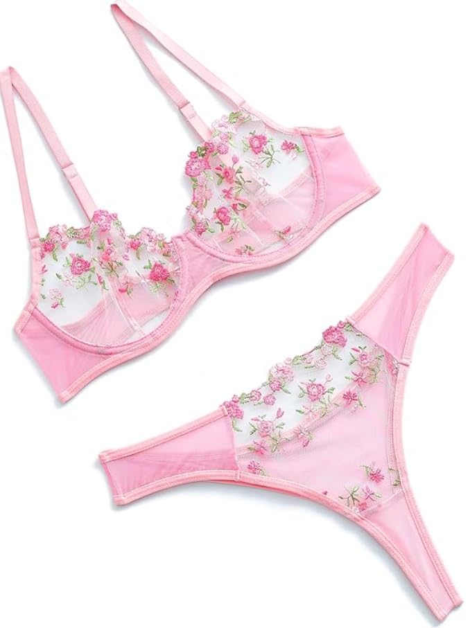The Seventh Muse's The Blush Spell Floral Lace Embroidered Lingerie Set | Blush Pink-image-28