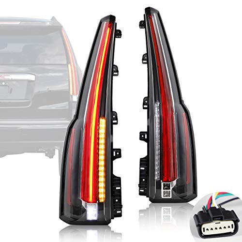 VLAND LED Tail Lights Assembly for GMC Yukon 2015 2016 2017 2018 2019 2020, Plug & Play Rear Lamps with Amber Turn Signal, YAB-GMC-0268, Driver & Passenger Sides (Red & Clear)