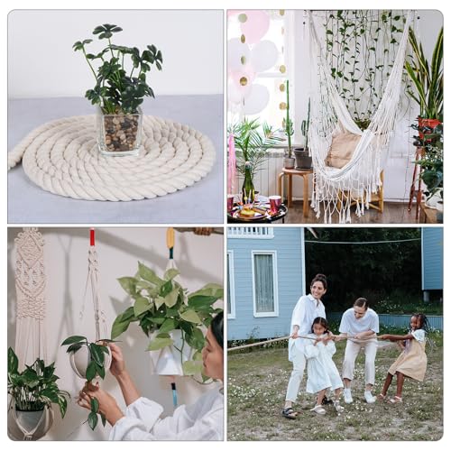 Cuerda de algodón trenzada de 3 hebras gruesa blanca para manualidades de macramé 8