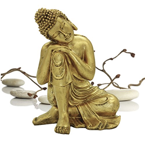 Estatua de Buda indio en resina dorada 10.63" H miniatura 6