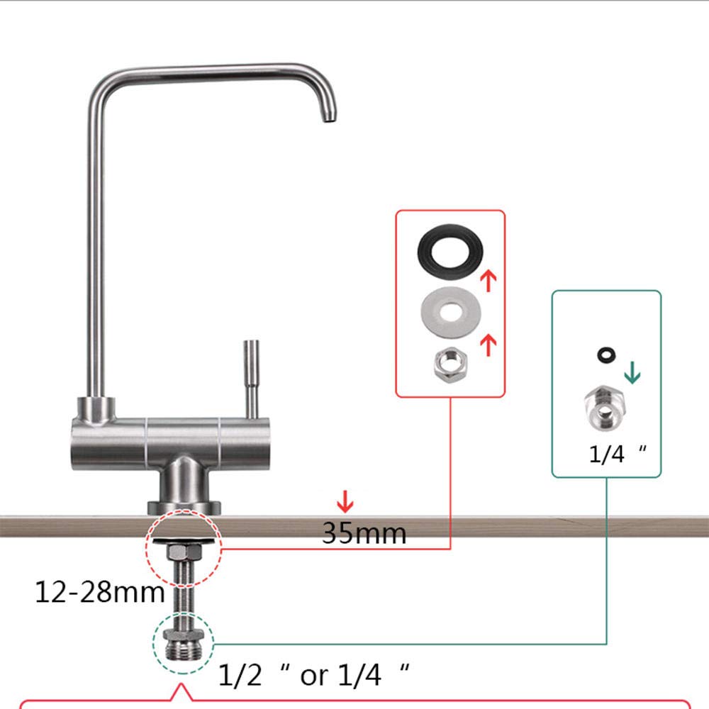 Grifo puro, grifo cocina osmosis abatible, acero inoxidable 304, cuello de cisne, grifo de cocina,1/2 "o 1/4"-A1-tubo en ángulo recto agua pura