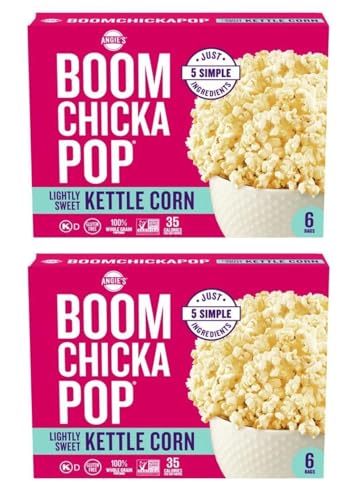 Angie's Boom Chicka Pop Microwave Lightly Sweet Kettle Corn Popcorn Classic Bags (2 Pack)