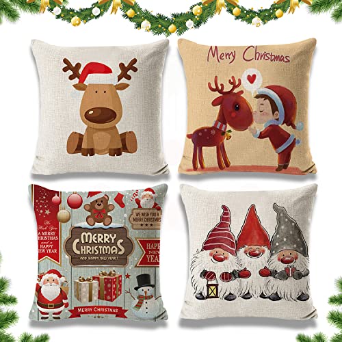 Xlong 4 Stück Kissenbezug Weihnachten,Weihnachtskissenbezug,Kissenbezüge 45 x 45,Kissenhülle Weihnachten,Dekokissen Weihnachten,Kissenhüllen Winter,Weihnachts Kopfkissenbezug (B) Cover