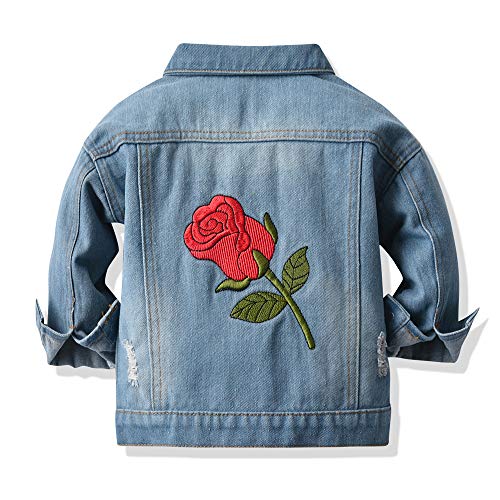 Baby Toddler Girls Denim Jacket Kids Long Sleeve Button Down Jeans Coats Outwear(80/12-18 Months, Rose)