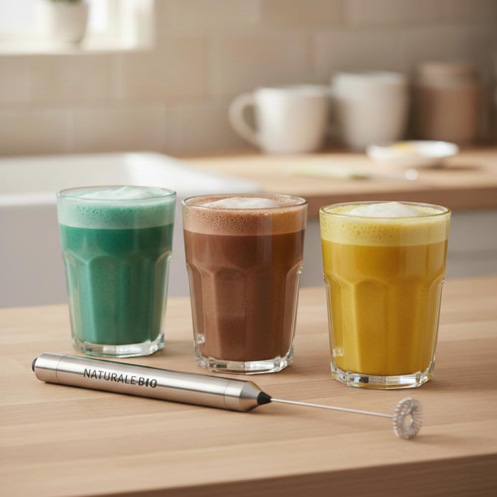 NaturaleBio Espumador eléctrico para matcha, latte, capuchino y chocolate caliente