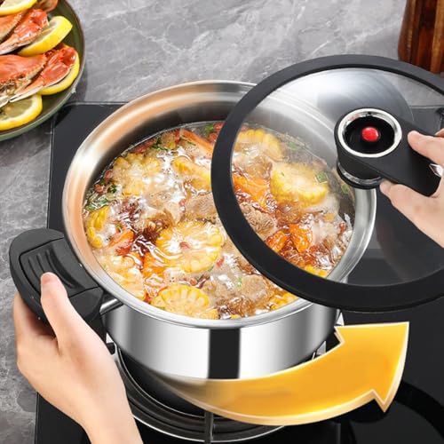 Stainless Pressure Cooker - Portable Fast Cooking Pot for Home Kitchen | Family Cooking Tool for Stews Soup Beans Steak Meat Vegetables Pasta Rice Dining Preparation and Daily Use, Stainless Steel - immagine 5