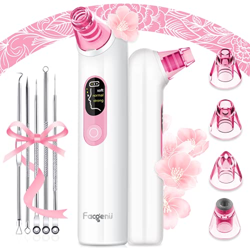 Blackhead Pore Vacuum Cleaner Remover, Strong Suction USB Rechargeable Pore Cleaner Acne Comedone Whitehead Extractor Sucker Tool with LCD Screen,3 Probes & 5-Piece Blackhead Remover Kit Suction