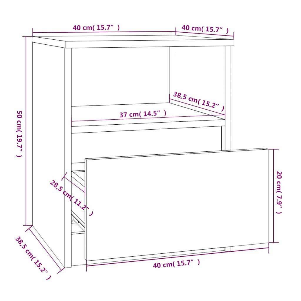 Comodini 2 Pezzi Sonoma Grigio 40x40x50cm Legno Ingegneria | Con cassetto e vano, portaoggetti multiuso, fissaggio a parete incluso, manuale di montaggio