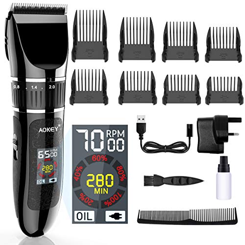 AOKEY Tondeuse Cheveux, Tondeuse Cheveux Hommes Professionnel Electrique avec Ecran LCD Imperméable Tondeuse Cheveux Hommes Jusqu'à 280 Minutes