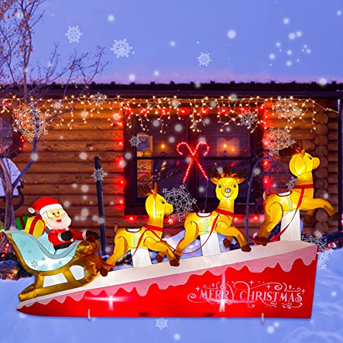 Hazms 13.3Ft Christmas Inflatables Santa Claus On Sleigh With Three Reindeer & Gift Box Outdoor Yard Decorations Led Lights Inflatable Christmas Decoration,Lawn, Garden #TOP5
