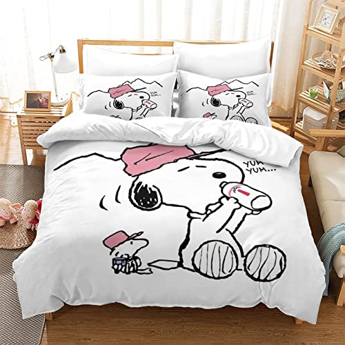 KNITII Snoopy Juego De Sábanas Fundas Nórdicas Impresas 3D con Diseño Cartoon De，Microfibra Suave,con Fundas De Almohada, Cremallera Oculta Double（200x200cm）