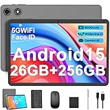 Tablet Android 15 com teclado - 26 GB de RAM + 256 GB de ROM, expansão de 2 TB, tablets 2 em 1 de 10 polegadas com Wi-Fi 5G/2,4G, 8000mAh, BT5.0, 5MP + 13MP, tela dividida, Widevine L1, mouse, estojo