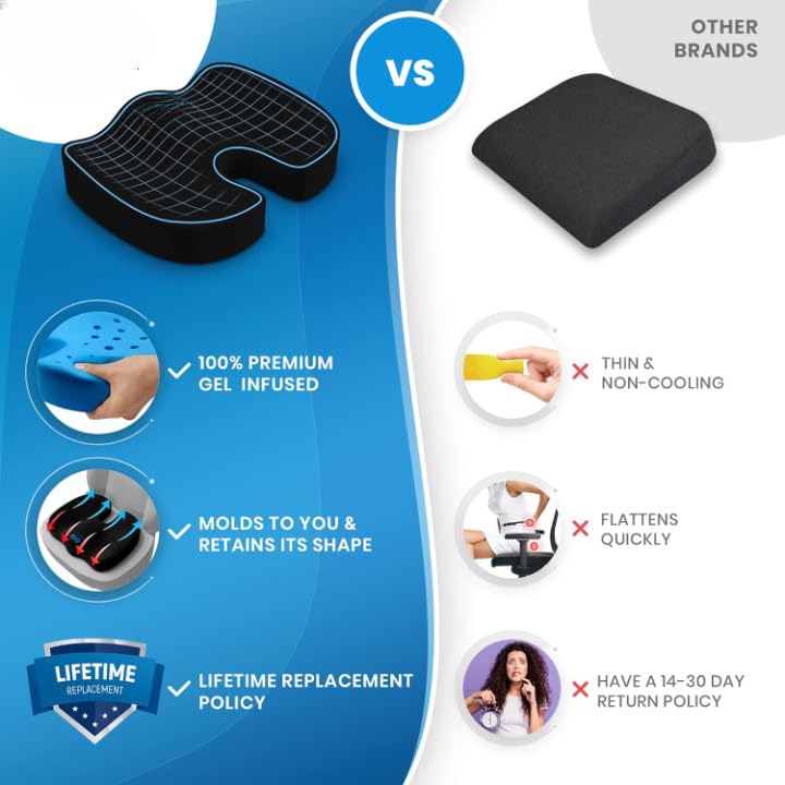 Image of DEBIK Coccyx Seat Cushion with Orthopedic Gel Memory Foam Tailbone & Lower Back Pain, U-Shaped Hip Support Pillow for Chairs - Upto 120 kg (Black)