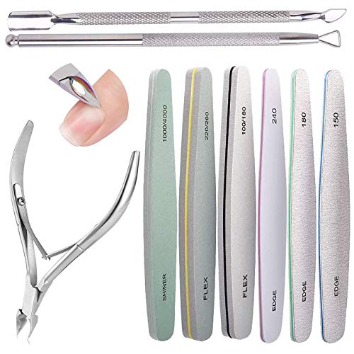 Nail Files, 6 Pcs Professional Nail File and Buffer Double Sided Emery Boards, Cuticle Nippers and Cuticle Pusher Manicure Tools Set for Gel Nail Art Fingernails Toenails (8")