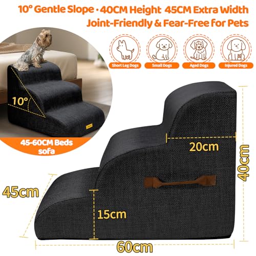 Gimars 30D Hoge dichtheid schuim, extra Brede stevige 3-trede hondentrap, 40 cm Hoog, met wasbare Hoes en Antislip bodem. Draagbare oprijplaat voor kleine honden naar Bank, Bed, Sofa, Auto