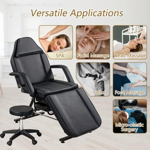 Miniatura 4 de Silla de tatuaje para salón de masajes con dos bandejas, cama esteticista con taburete hidráulico, equipo de belleza ajustable para peluquería, spa,