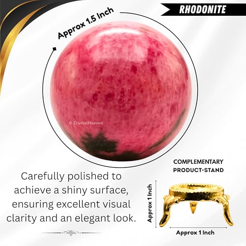 Image of Certified Rhodonite Crystal Ball for Meditation - Premium Crystal Vastu Items for Home and Feng Shui Items for Good Luck - Ideal for Pooja Supplies and Spiritual Practices (1.5 inch Inch)