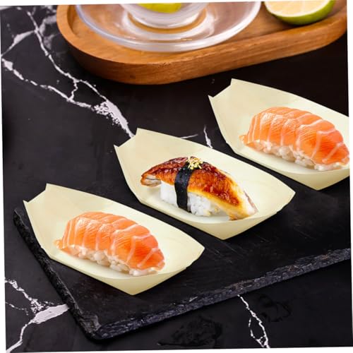 Platos desechables de madera para sushi con cucharas miniatura 4