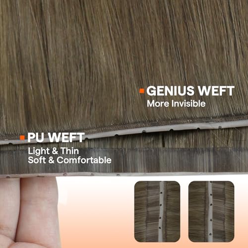Image of Full Shine Butterfly Weft Hair Extensions 18 Inch 100G Chestnut Blonde | Chestnut Brown to Platinum Blonde Highlight, Double Genius Weft, Wedding Date Night Style, Volume Solution