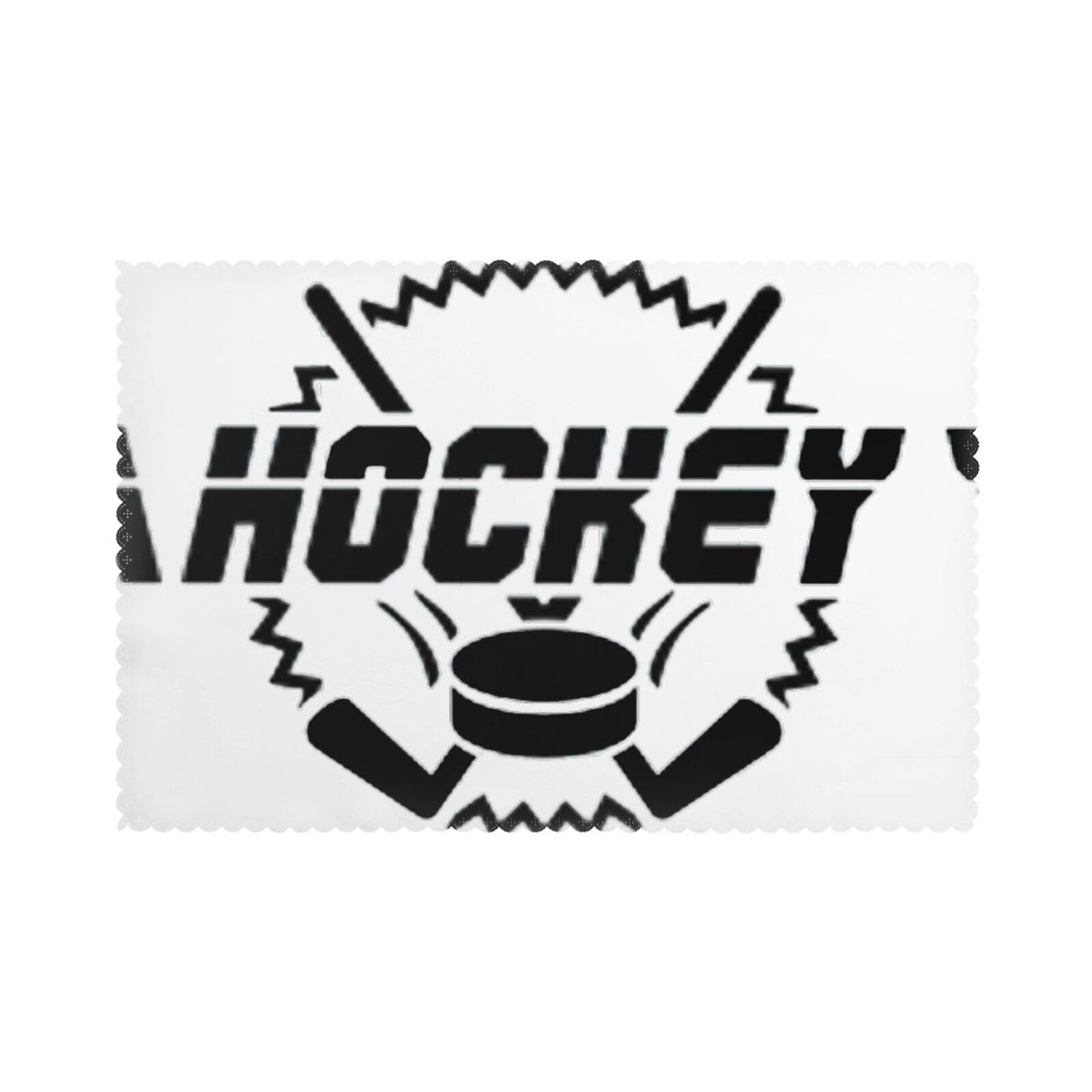 Hockey Print Placemats Set Of 6, 12x18 Inch Polyester Washable Heat Resistant Kitchen Dining Table Mats