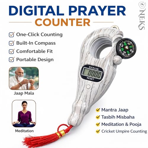 Image of Digital Tally Counter with Compass naam jap Counter Finger Counter for Pooja Meditation Prayer Japa Mala (White)
