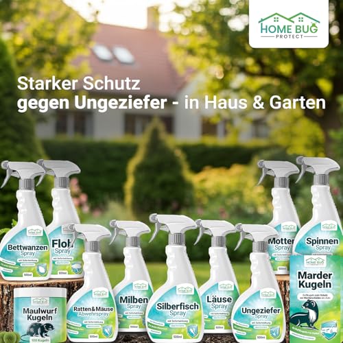 HomeBugProtect Milbenspray 500ml - Anti Milben Spray gegen Hausstaubmilben, Milbenspray Für Matratzen als effektiver Schutz für Allergiker auch im Umfeld von Hunden und Katzen
