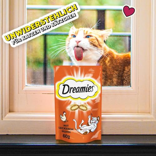 Dreamies Klassiker Katzensnacks mit Huhn – Traumhaft knusprige Taschen mit zarter Füllung – 6 x 60g (6er Pack)