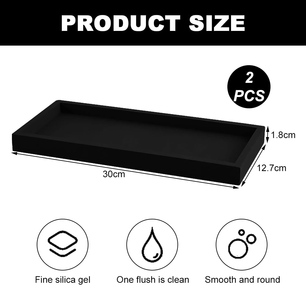 2 Vassoi Portaoggetti In Silicone Per Bagno E Cucina - Nero, Antiscivolo, Facili Da Pulire - Foto 3