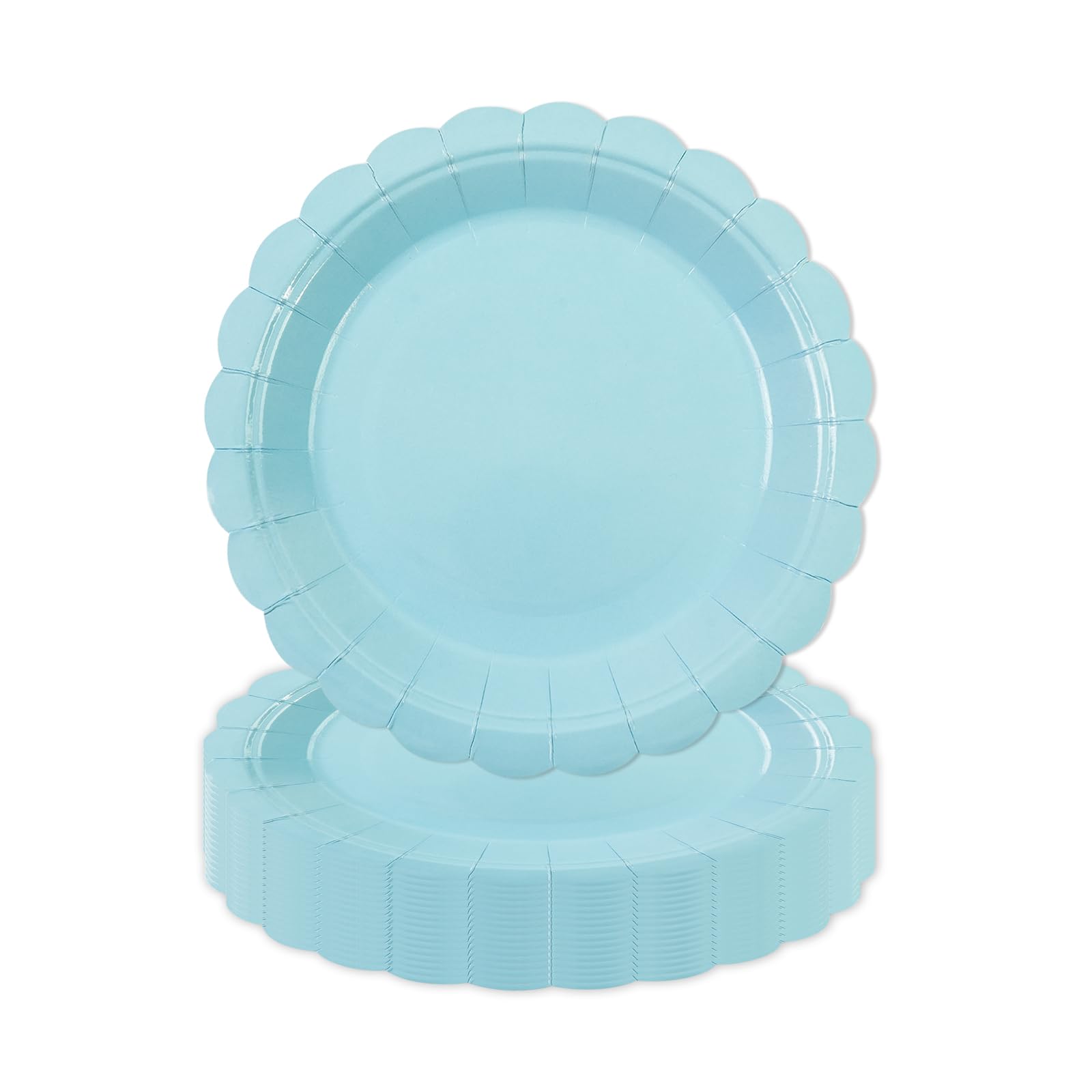 HiEnjoin 50 Stück Wellkanten Pappteller,18cm Blau Einweg Party Teller Dessert Perfekt für Babypartys Hochzeit Geburtstag Dekoration