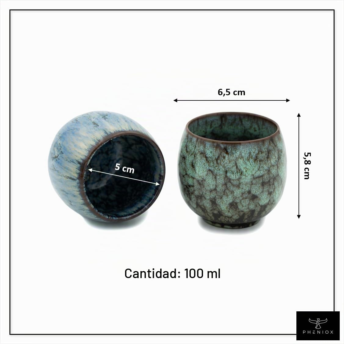 Pheniox Juego de tazas de espresso Tibet Mini | 5 piezas | 100 ml | tazas de gres de | sin asa | apto para lavavajillas | café expreso | moca | vaso para especias | regalo en diseño