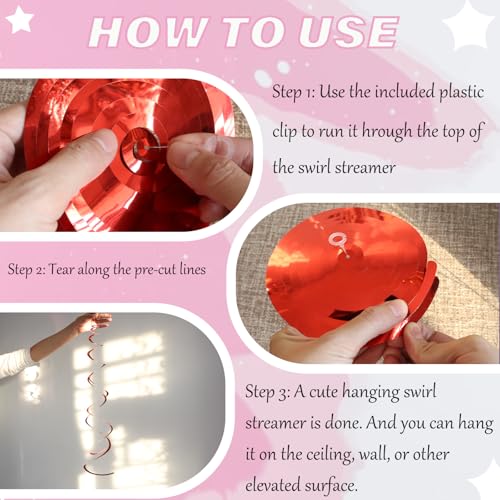 Image of 40pcs Red Pink Hanging Swirls Party Decorations Plastic Foil Spirals Streamers Ceiling Decor for Valentine Birthday Celebration All Kinds of Parties