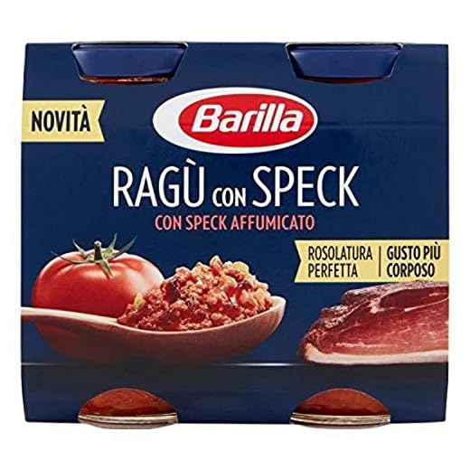 Barilla Ragu Con Speck, con Speck Affumicato, Sugo Pronto dal Gusto Ricco e Corposo, 2x180 g