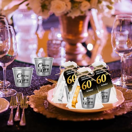 Domensi 30 Sets 60th Birthday Party Favors for Guests Bulk Include Cheers to 60 Years Short Cups Beer Bottle Opener Keychains Thank You Cards with Gift Bags and Ropes for Birthday Party Gifts