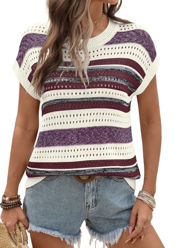 Image of Ivicoer Womens Spring Summer Tops Crochet Cap Sleeve Sweater Hollow Out Beach Vacation Clothes Trendy 2026 Loose Fit