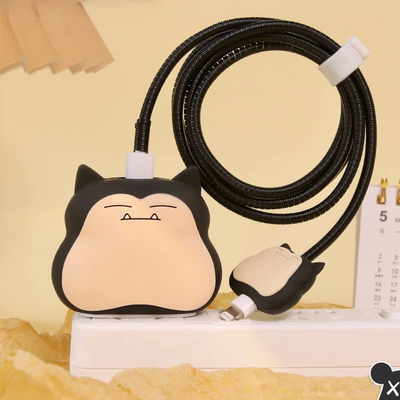 Image of Cartoon 3D Design Protective Case for 18W 20W iPhone 14 13 12 11 Pro Max Fast Charging Cable Adapter Charger, Cute Cartoon Lightning Data Cable Case for iPhone ChargerBLACK KI