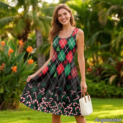 Image of Dreaweet Casual Sleeveless Dresses for Women Girls, Round Neck Tank Dresses with Pockets Summer Sundress Size XS-4XL