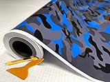 Sky Auto INC Blue Black Gray Glossy Camouflage Vinyl Car Wrap Film Sheet + Free Cutter & Squeegee (Except Sample Size) (6FT x 5FT (72 x 60) Inch)