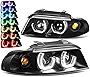 DNA MOTORING HL-HPL-A496-BK-7C Black Housing LED APP Control Color Changing Headlights Replacement For 96-01 A4 Quattro