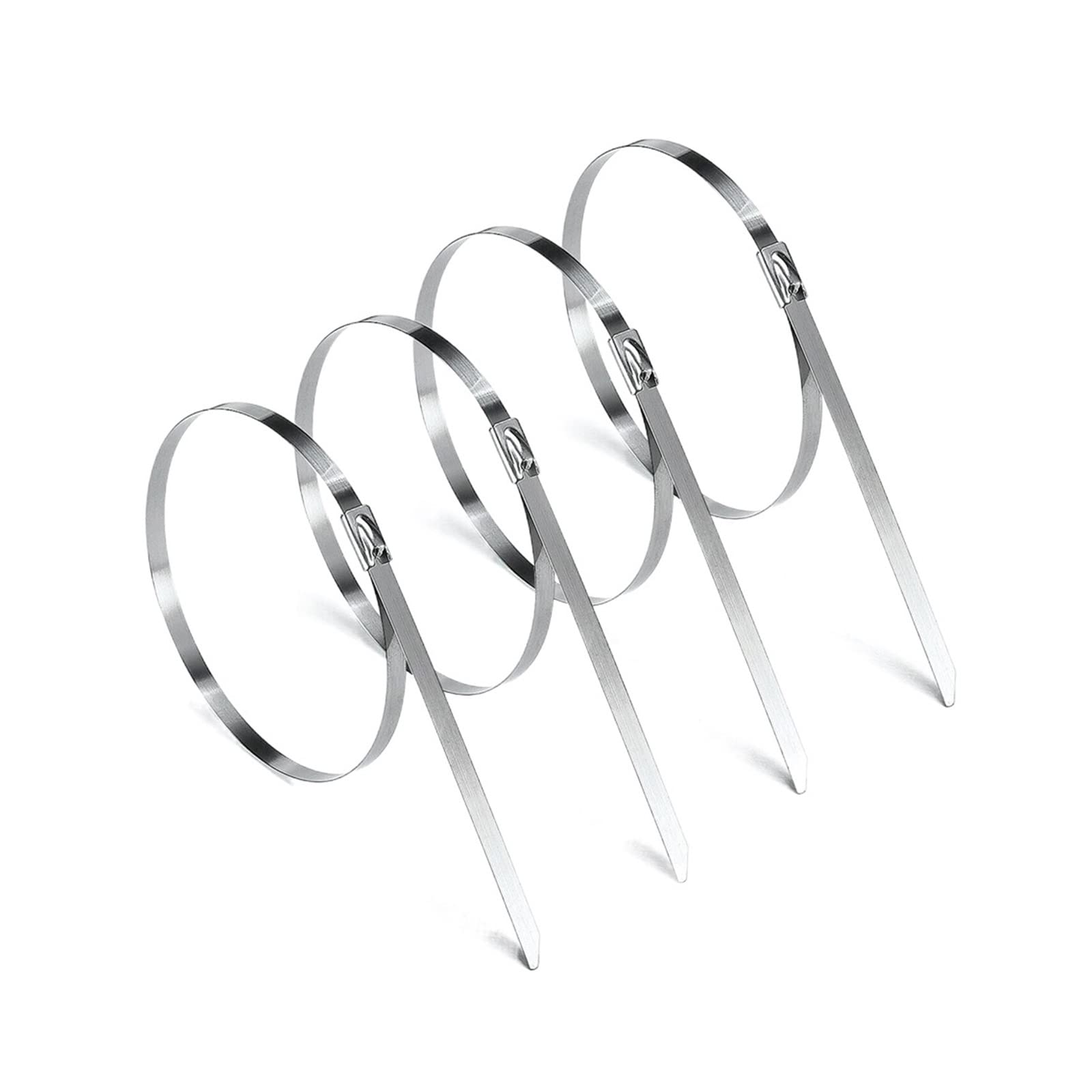 100 szt. opasek zaciskowych ze stali nierdzewnej 304 4,6 mm samoblokujące opaski zaciskowe metalowe do układu wydechowego (kolor: srebrny, rozmiar: 25 cm x 100 szt.) (srebrny 25 cm x 100 szt.) (s