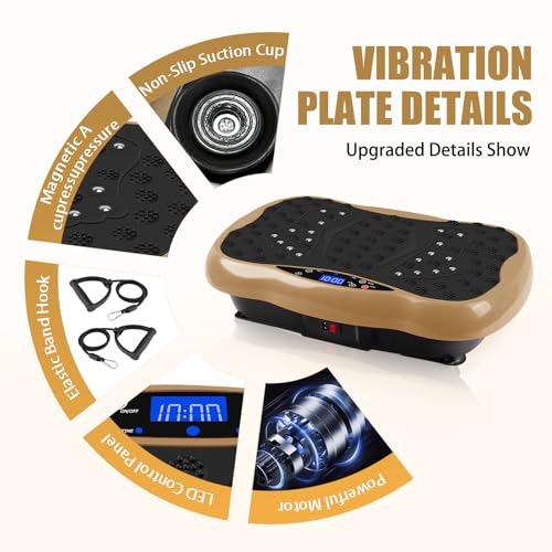 Image of Vibration Plate Exercise Machine, Health & Fitness Full Body Vibration Platform, Portable Vibration Plate Platform for Weight Loss Home Fitness, Lymphatic Drainage, w /Resistance Bands+Remote