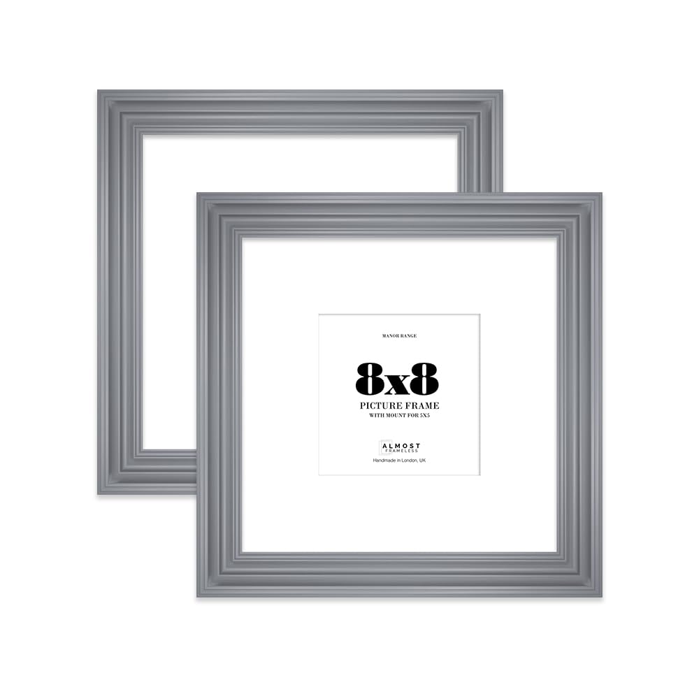8x8" Grey Picture Frame - 8x8" Square Frame with 5x5" Mount for 8x8"/5x5" Pictures Art Deco Style Classic Interior Design Décor, 2 Pack