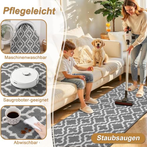 SHACOS Teppich Läufer Flur Waschbar 60x240 cm, Teppichläufer Lang, Grau – Ansicht 6