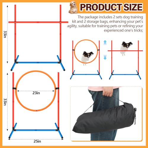 Bulyoou 2 Pcs Dog Agility Training Equipment Obstacle Training Starter Kit Dog Training Tools Obstacle Course for Dogs Includes Jumping Ring, High Jumps, Storage Bags for Backyard Outdoor Indoor